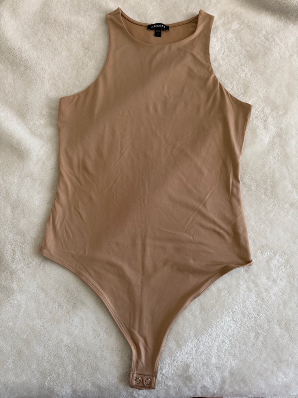 Express Sleeveless Scoop Neck Bodysuit in Beige